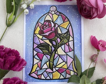 Stained Glass, Beauty and the Beast Disney Style Art Print