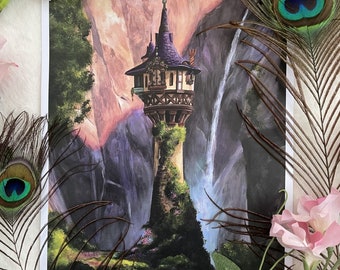Tangled Tower Disney Style, Realism Art Print