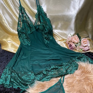 Floral Lace Sheer Mesh Slips & Thong Lingerie Set