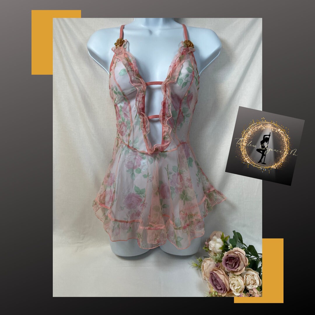 Rose Embroidered Mesh Lingerie Set – 2 Piece Transparent Babydoll main image 0