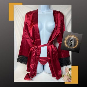 Satin Robe With Belt And Thong Lingerie Set