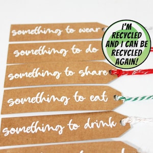 Etiquettes cadeaux écologiques « Quelque chose pour » et « quelque chose pour » Noël | étiquettes cadeaux kraft | Carton recyclé et ficelle de jute (couleurs au choix)