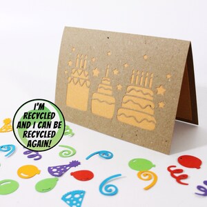 Carte de voeux pour gâteau d'anniversaire, fabriquée à partir de matériaux recyclés | carte de voeux personnalisable, écologique et durable, envoyer directement au destinataire