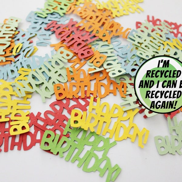 Happy birthday confetti made from recycled card | Eco-friendly, party/table/card confetti | Muticolour, rainbow confetti for birthdays