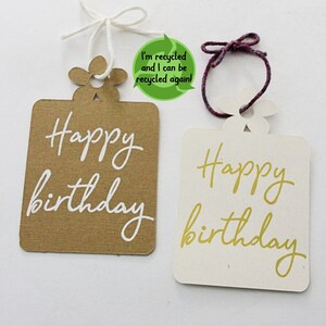 Étiquettes de cadeaux de fleurs écologiques || Personnalisé pour les anniversaires, la fête des mères ou les || vierges Carte et cordon recyclés (choix des couleurs)