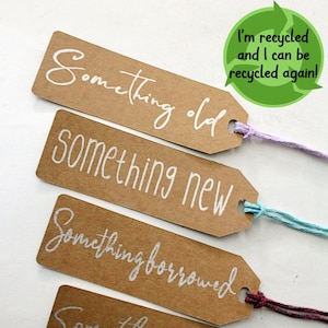 Milieuvriendelijke 'iets ouds.. nieuw... geleend... blauw' bruidscadeaulabels || Gerecycled karton en koord (kleurenkeuze)