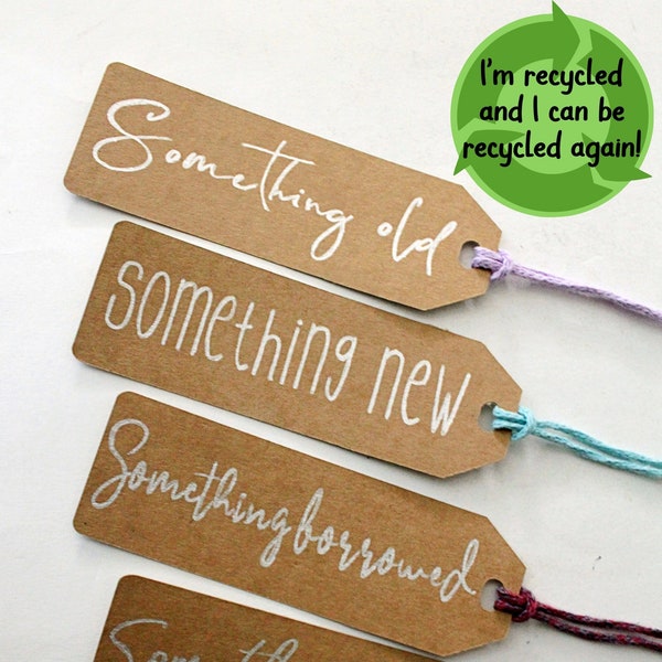 Eco-friendly 'something old.. new... borrowed... blue' bridal gifts tags || Recycled card & cord (choice of colours)