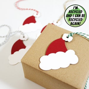 Umweltfreundliche Geschenkanhänger für Weihnachtsmütze | handgefertigte, umweltfreundliche Geschenkanhänger | Recycling-Garn & Karton (Farbauswahl)