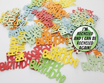 Happy birthday confetti made from recycled card | Eco-friendly, party/table/card confetti | Muticolour, rainbow confetti for birthdays