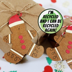 Etichette regalo ecologiche con omini di pan di zenzero, ricordi, decorazioni per l'albero / Etichette regalo di Natale sostenibili / Carta riciclata e spago di iuta (scelta dei colori)