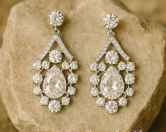 Vintage Wedding Earrings, Art Deco Bridal Earrings, Crystal Chandelier Earrings, Vintage Wedding Jewelry, Old Hollywood Gatsby Earrings
