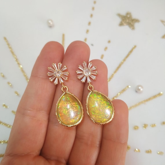 Boho Bridal Earrings, Flower Swarovski Wedding Earrings, Resin