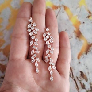 Rose Gold Boho Braut Ohrringe, Blatt Kronleuchter Statement Hochzeit Ohrringe, Floral Braut Ohrringe, Rose Gold Statement Hochzeit Schmuck Set