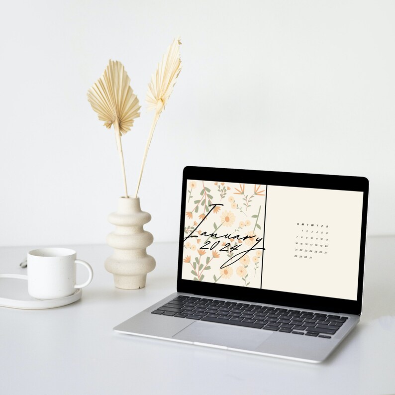2024 Floral Calendar Laptop Screensaver Minimalist Botanical Etsy