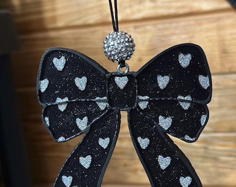 Black bow with silver hearts   Scented freshie