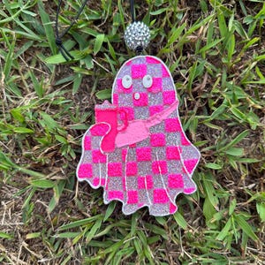 Checkered Boujee Ghost Scented Car Freshie, Halloween Gift, Girl Gift,