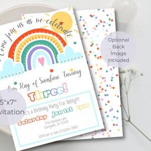 sunshine and rainbows birthday party invitation, printable birthday invite, editable birthday invite,
