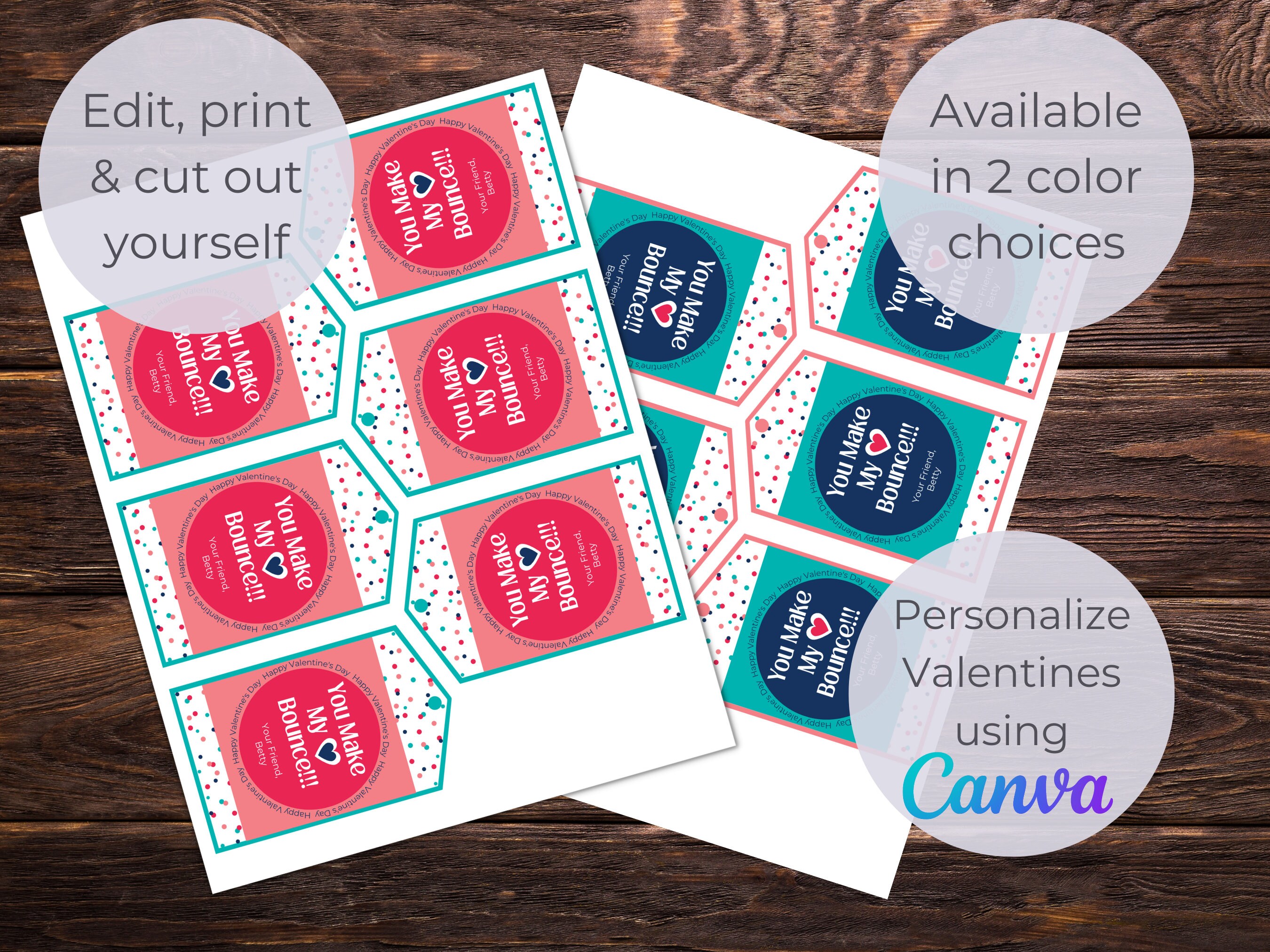 Bouncy Ball Valentine, Printable and Editable Digital Download (print ...