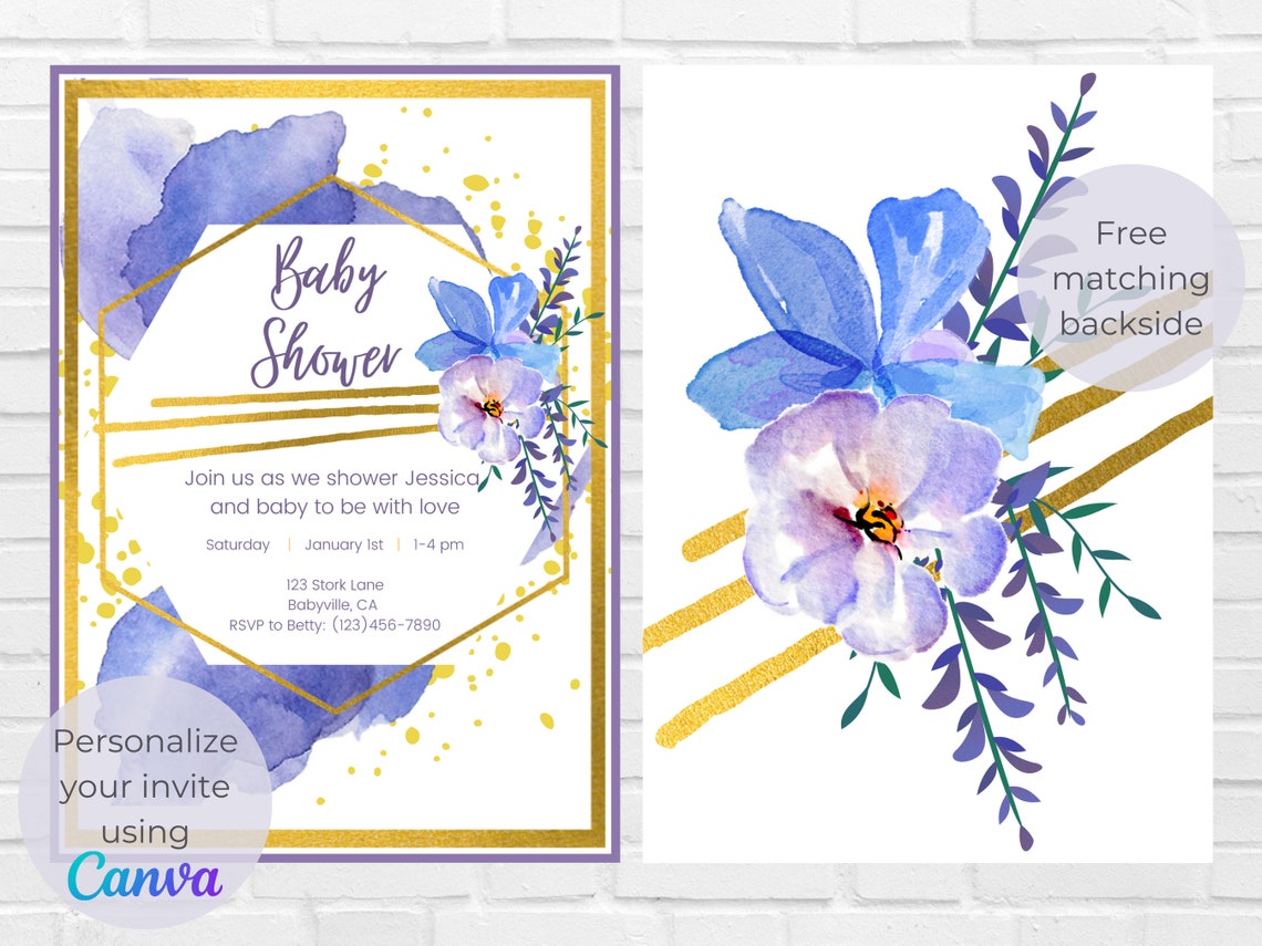 Purple and Gold Baby Shower Invitation Floral Baby Shower - Etsy