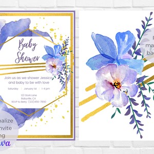 Purple and Gold Baby Shower Invitation, Floral Baby Shower Invite ...