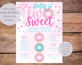 Pink Donut 2nd Birthday Milestone Poster (Digital Download)