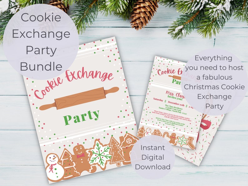 Christmas Cookie Exchange Party Bundle, Printable Invitation ...