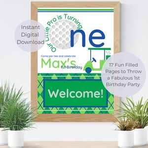 our little pro is turning one birthday decoration packet, golf 1st birthday party packet, printable party decorations