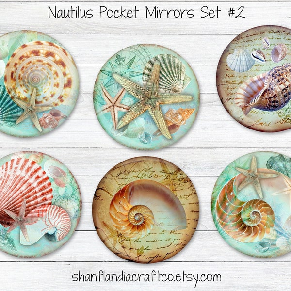 Nautilus, Seashell, Beach Inspired Pocket Mirrors 2 | Perfect Bridal Party Gifts for Beach Weddings!  | Choose Your Favorite