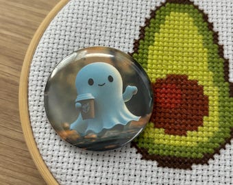 Cute Ghost with Coffee 1 Magnetic Needle Minder for Cross Stitch, Needlepoint, Embroidery | Halloween, Fall Needleminder, Ghostie, Love