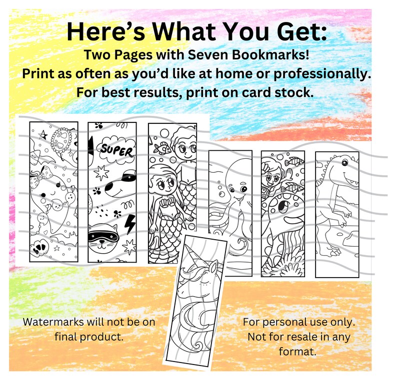 FUN Kids Coloring Bookmarks Mermaids, Dinosaurs, Unicorn PRINTABLE PDF