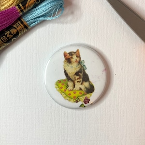 Cute Kitten on Pillow Needleminder for Cross Stitch and Embroidery - Magnetic Needle Minder, magnet - needle nanny, snarky cross stitch