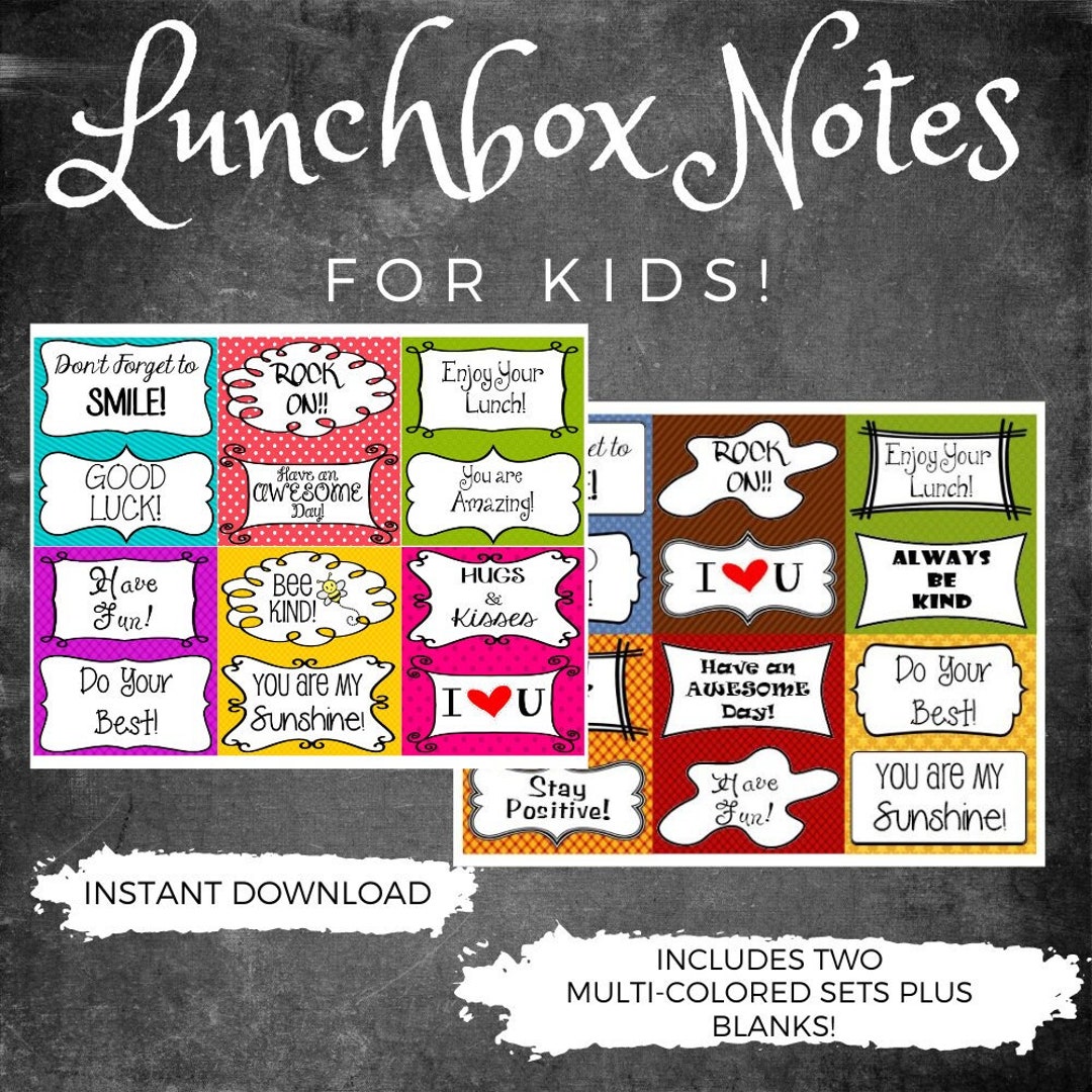 PRINTABLE Kids Lunch Box Notes for Back to School! Includes Two ...