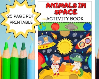 Animals in Space Activity Book for KIDS- 25 Page PDF Download-Puzzles, Mazes, Coloring Pages, Fun Prints for Kids
