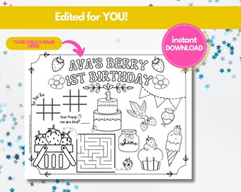 Custom Berry First Birthday Coloring Mat (Digital Download)
