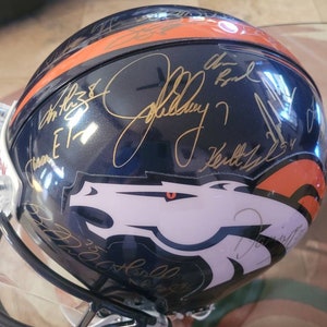 1997 signed Denver Broncos team autographed Riddell authentic helmet, John Elway, Shannon Sharp,  Terrell Davis,  etc.