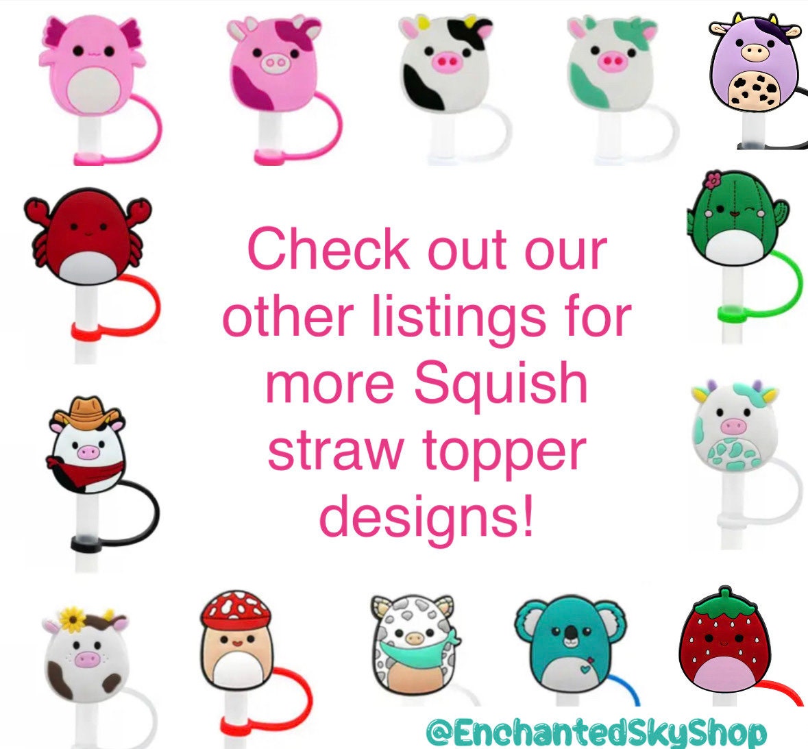 Squishmallows Straw Dust Covers, Squish Cows tumbler straw dust caps