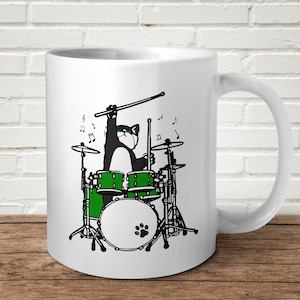 Cats Play Drums Mug Gift Present Birthday Drummer Musician Funny Gag Gift