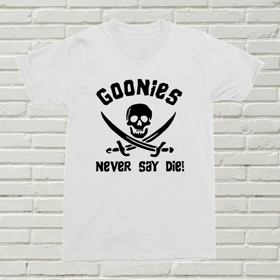 Goonies T-Shirt Originale Ufficiale Never Say Die Maglia Maglietta Nera Teschio Skull (XS (10-14 Anni