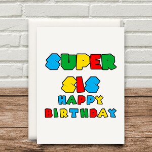 Super Sis Card Feliz cumpleaños para él Mario 80's 90's Sister Brothers