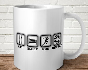 Eat Sleep Run Repeat Mug Funny Offensive Life Birthday Gift Present Runner Alternative