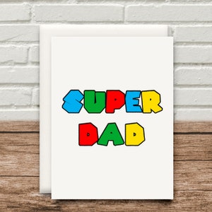 Super Dad Card Happy Birthday Fathers Day Kerst Valentijnscadeau 300gsm Mario 80's 90's