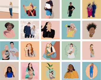 Custom Portrait, Personalized Artwork, Minimal Digital Portrait, Flat Fashion Illustration, Faceless Illustrations - 1 Figure