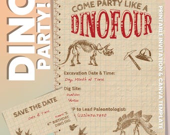 Dino Dig 4th Birthday Invitation: Paleontology Party (PDF & Canva)