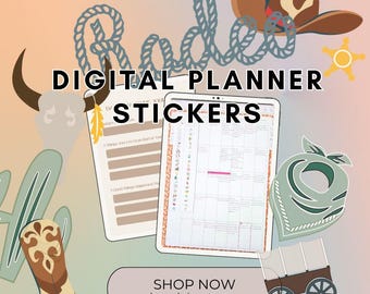 Retro Western Rodeo Stickers: Cowgirl Planner PNGs (Digital Download
