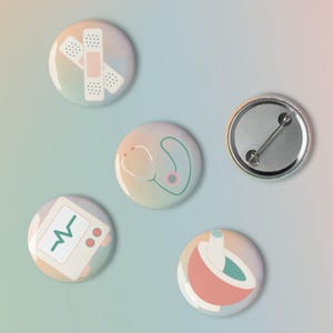 Retro Nurse Button Set – Cute Pastel Pins for Nurses – Nurse Appreciation Gift – Badge Reel Accessories – Nurse Graduation Gift – Set of 5