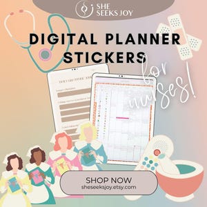 Retro Pastel Nurse Stickers: Digital Planner PNGs (GoodNotes, Notability Downloadable Set)
