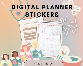 Retro Pastel Nurse Stickers: Digital Planner PNGs (GoodNotes, Notability Downloadable Set)