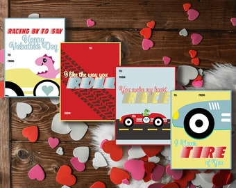 Race Car Valentine Cards: Dinosaur Puns, Printable Valentines (Instant Download)