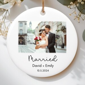 Personalized Married Photo Ornament, Mr & Mrs Ornament, Our First Christmas Married Keepsake, Wedding Gift, Married Ornament, Newlywed Gift