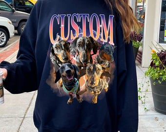 Custom Retro Dog Sweatshirt, Bootleg Rap Dog Shirt, Personalized Pet Shirt, Custom Photo Vintage 90s Graphic, Custom Photo Crewneck